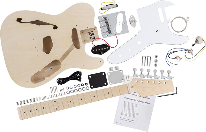 Rocktile DIY Hollowbody TL Bausatz E-Gitarre - "Do-it-yourself" Bausatz Halbakustik TL-Style - Korpu