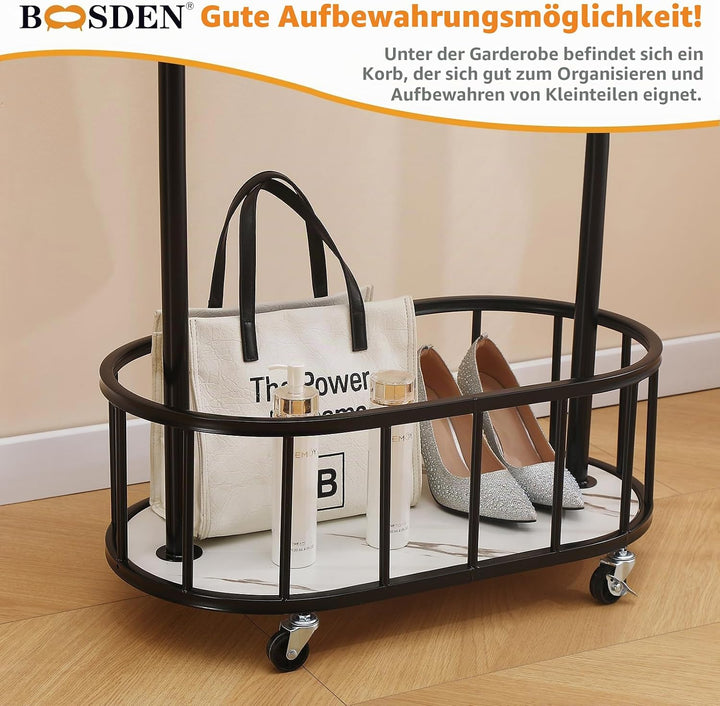 BOOSDEN Kleiderständer mit einem Querträger und Rollen, Metall-Kleiderständer, Mobile Kleiderstange