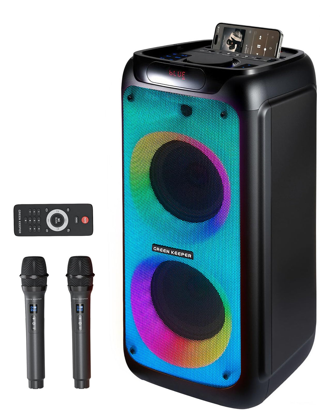 GKD80 Karaoke Maschine Für Erwachsene Mit 2 Kabellosen UHF Mikrofonen, 600W Peak Bluetooth Lautsprec