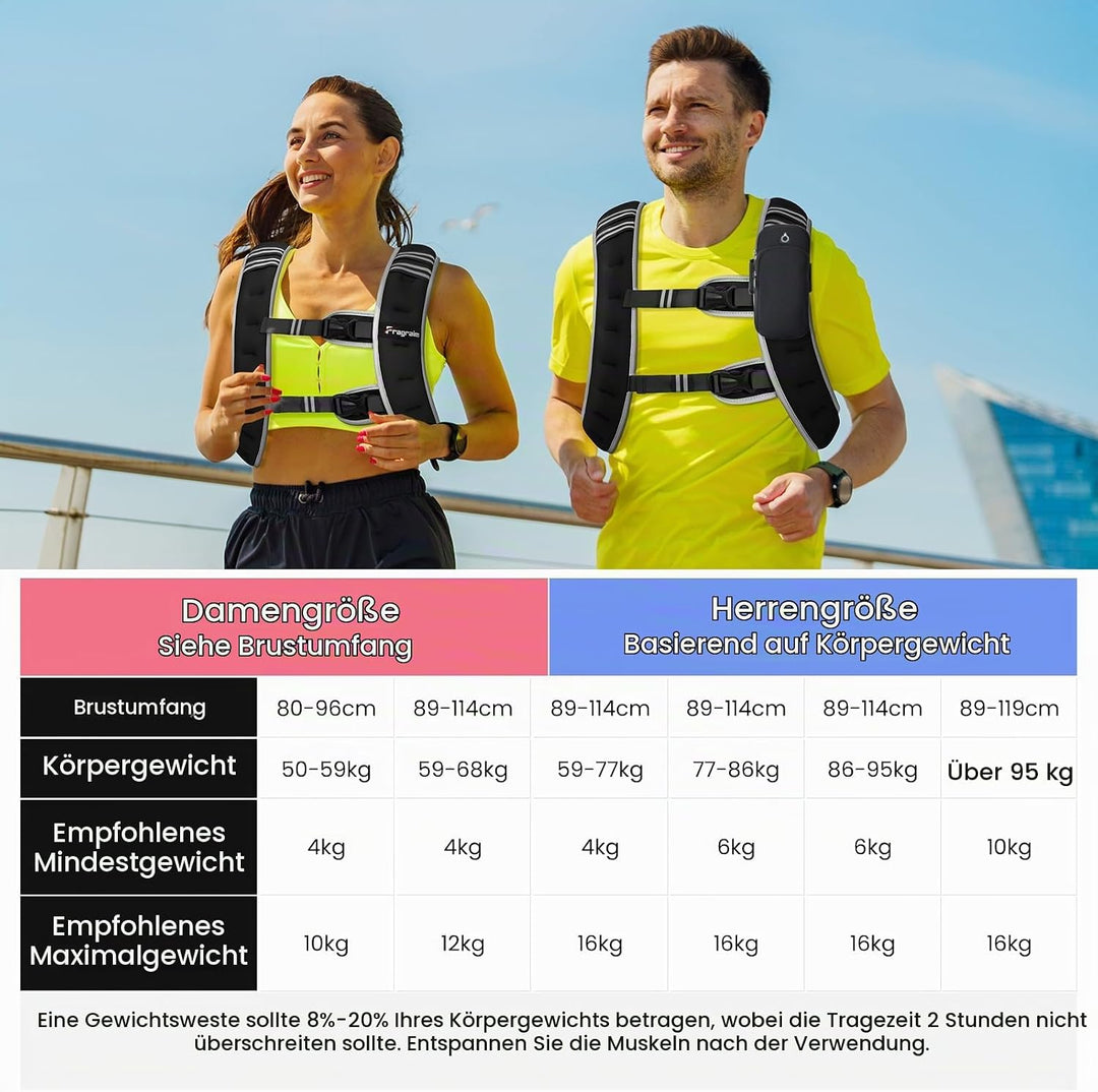 Fragraim Gewichtsweste, 6 kg/8 kg/10 kg/12 kg/16 kg Gewichtsweste für Frauen Herren mit reflektieren