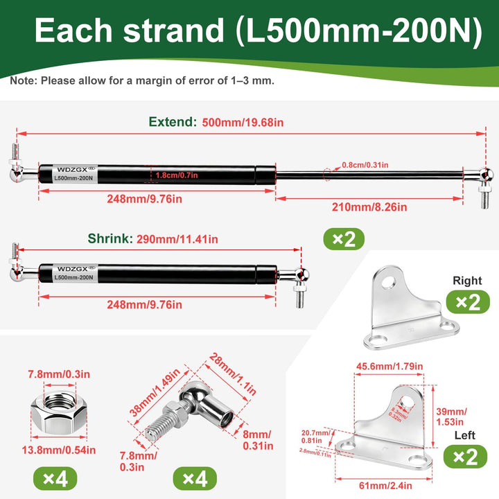 Gasdruckfeder Gasdruckdämpfer 200N 500MM Heckklappendämpfer Gasfeder 2Stk | Stossdämpfer Universal H