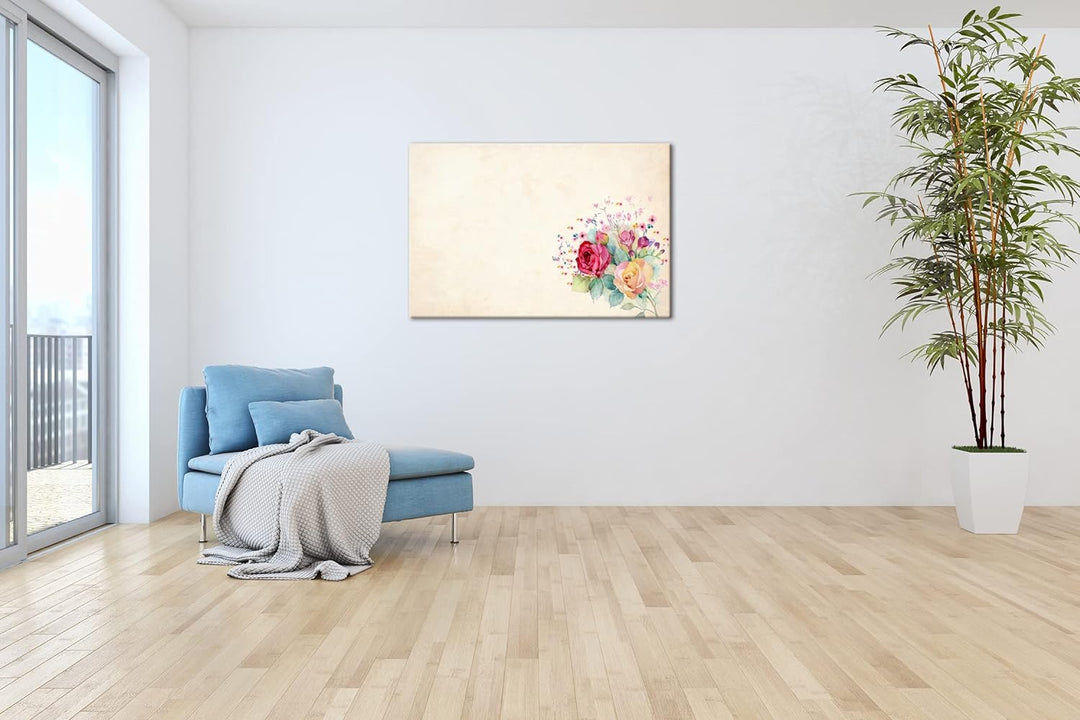 deyoli farbenfroher Blumenstrauss Format:75x50 cm als Leinwandbild, Motiv fertig gerahmt auf Echthol