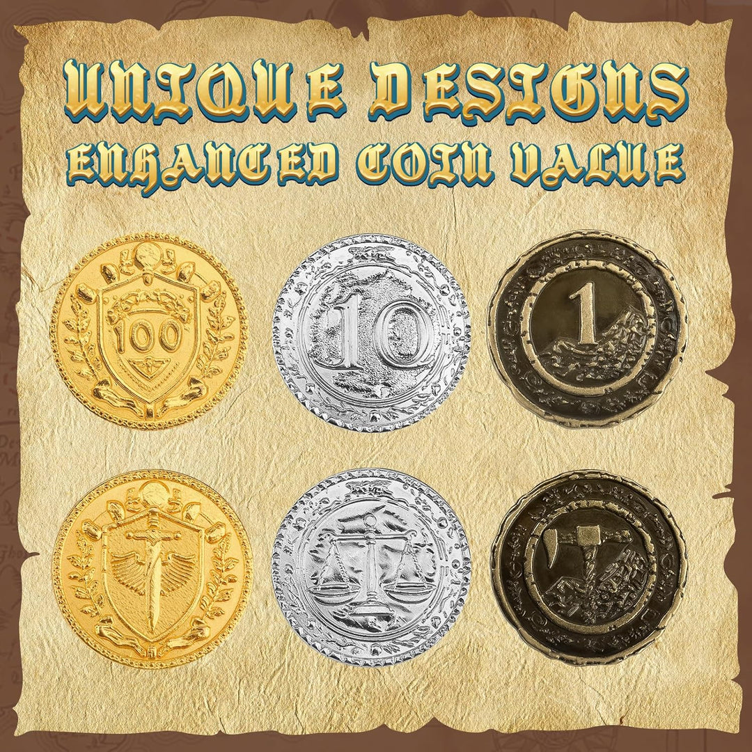 Byhoo 150 PCS Metall DND Münzen, 1,2“ Gold Silber Kupfer Token mit Nennwert für Brettspiel und Table