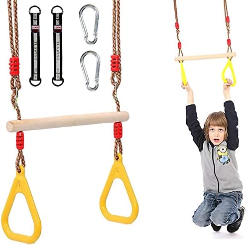 Morwealth Multifunktions Kinderholz Trapeze Schaukel mit Kunststoffringen Turnringe Ringe zum Aufhän