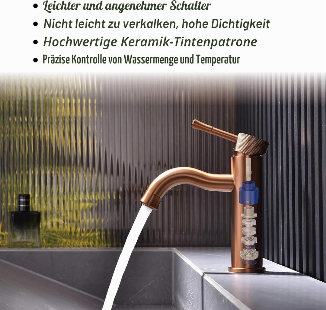 Wasserhahn Rose Gold mit Verlängerung, Strahlregler,Waschtisch Waschtisch,für Badezimmer Waschtische