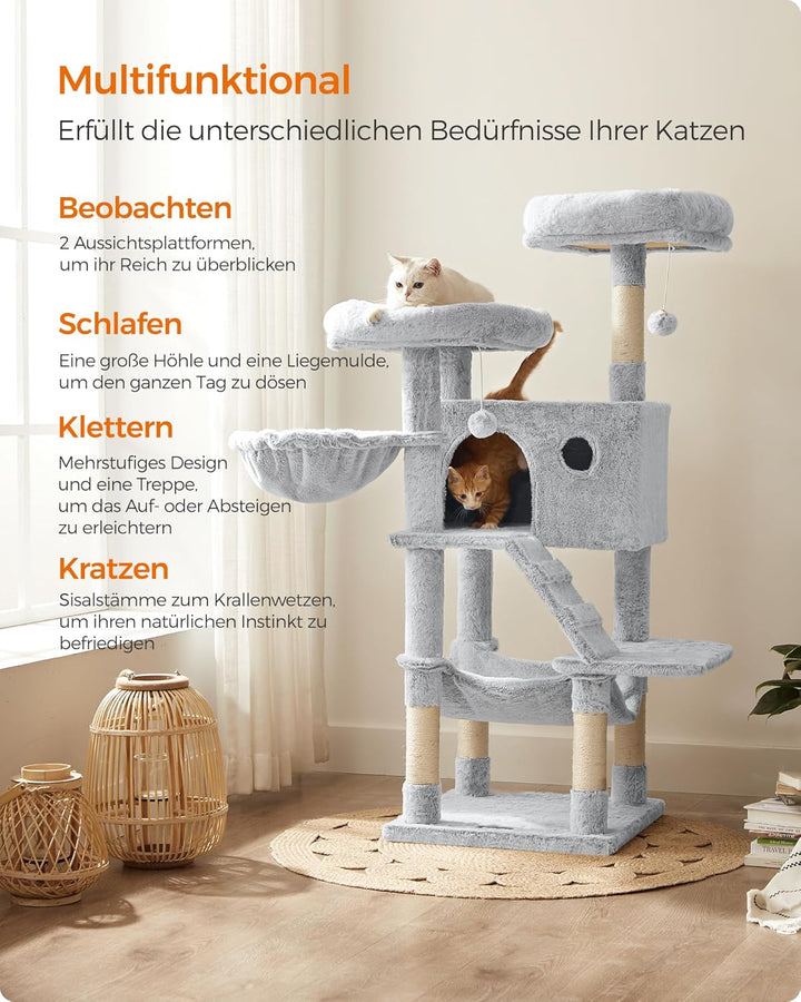 Feandrea Kratzbaum gross, Katzenbaum mit weichem Bezug, für grosse Katzen, Ombré-Grau-Weiss PCT162W0