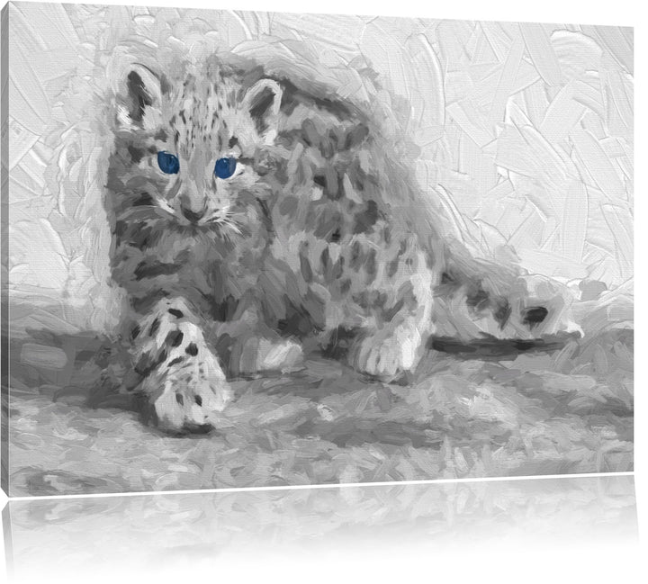 stolzierendes Leopardenjunges schwarz/weiss Deluxe Format: 100x70 cm auf Leinwand, XXL riesige Bilde