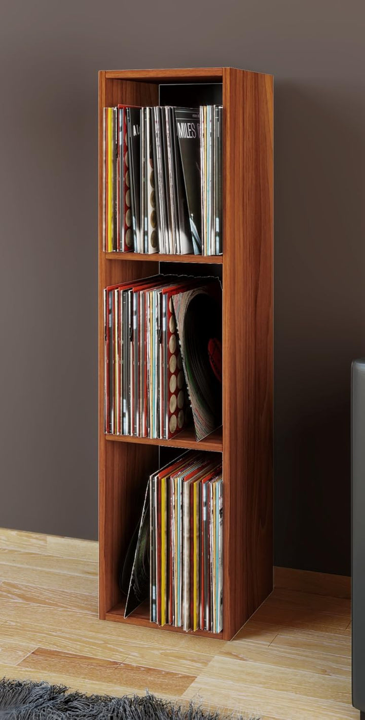 VCM Holz Schallplatten Regal | Stand Regal mit 3 Fächer für 100 Schallplatten | Masse: H. 107 x B. 3