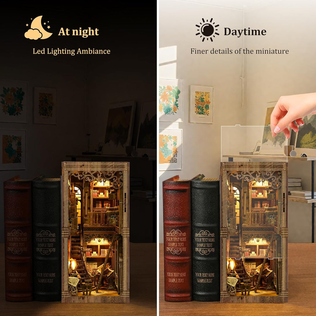 Book Nook Kit für Erwachsene: LUMYCE Holzpuzzle DIY Miniatur Haus 3D Puppenhaus - Buchstütze für Büc
