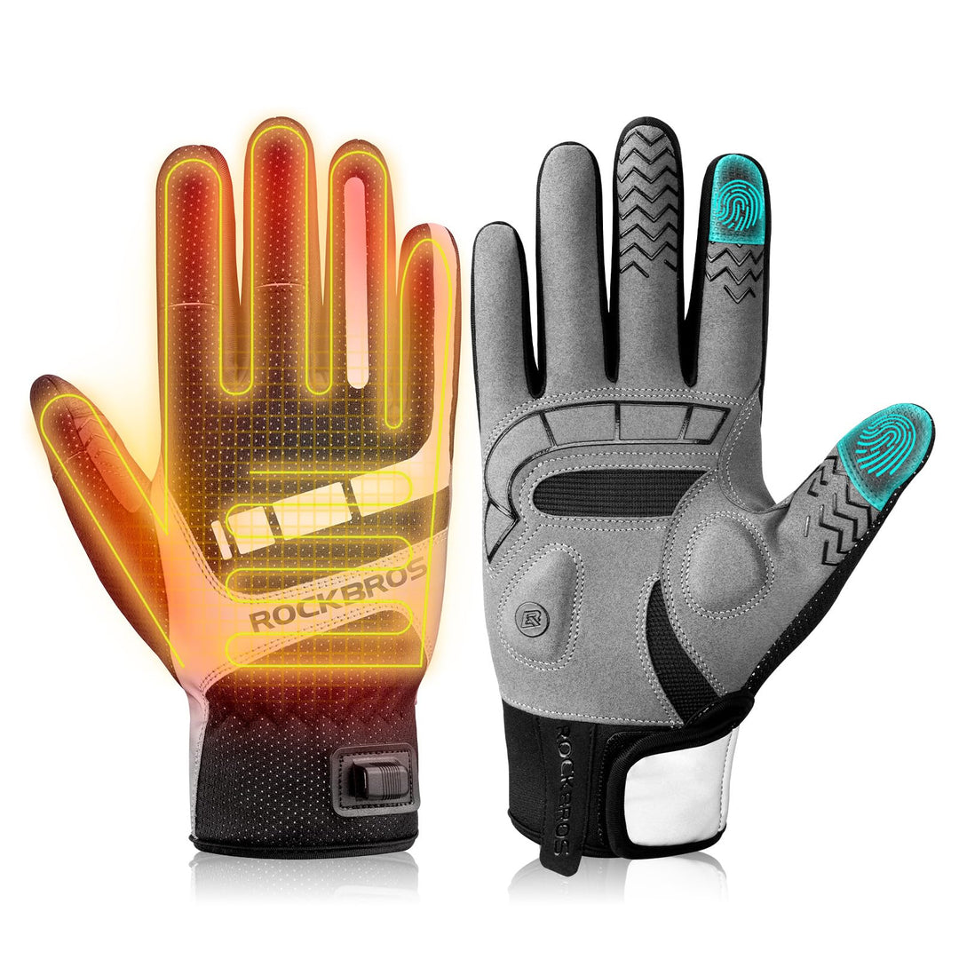 ROCKBROS Beheizbare Handschuhe über USB, Fahrradhandschuhe reflektierend und stossdämpfend, Winterha