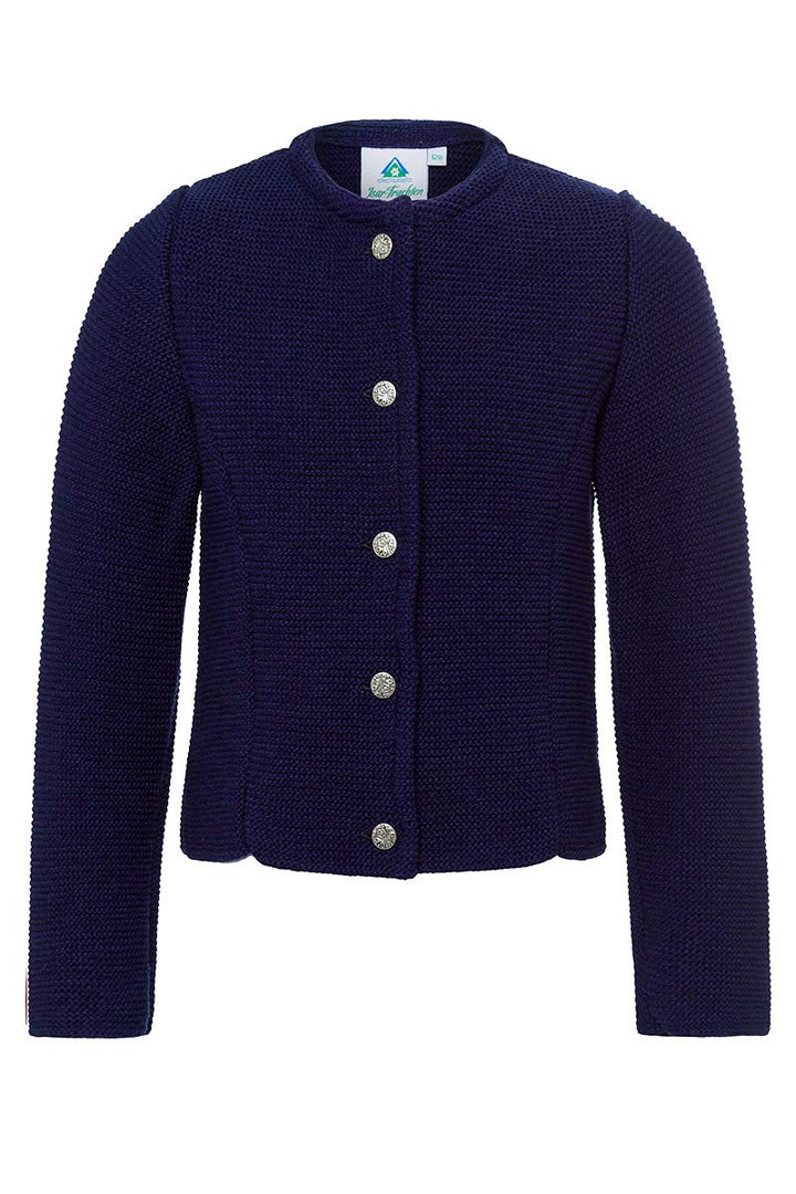 Isar-Trachten Mädchen Trachten Strickjacke dunkelblau Marina 002386, kuschlig warme Strickjacke, Gla