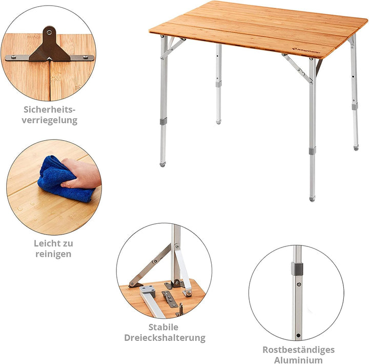 KingCamp Bambus Falt Tisch Camping Klapptisch Garten Alu Holz 3Höhen Verstellbar