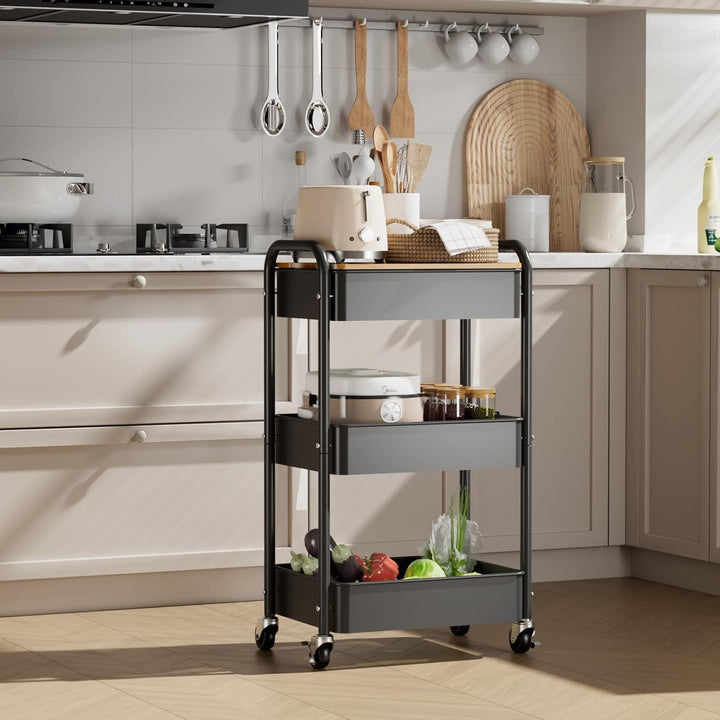 Shrivee 3-Tier Rollwagen mit Tischplatte, Servierwagen, rollender Allzweckwagen aus Metall, Regal au