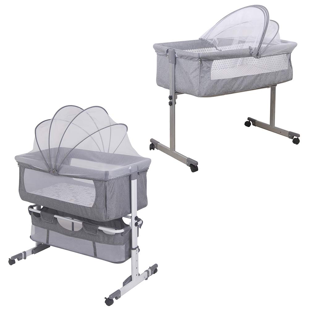 3 in 1 Babybett Höhenverstellung und Neigungsverstellung mit Bremse Stubenwagen Beistellbett Baby,Ba