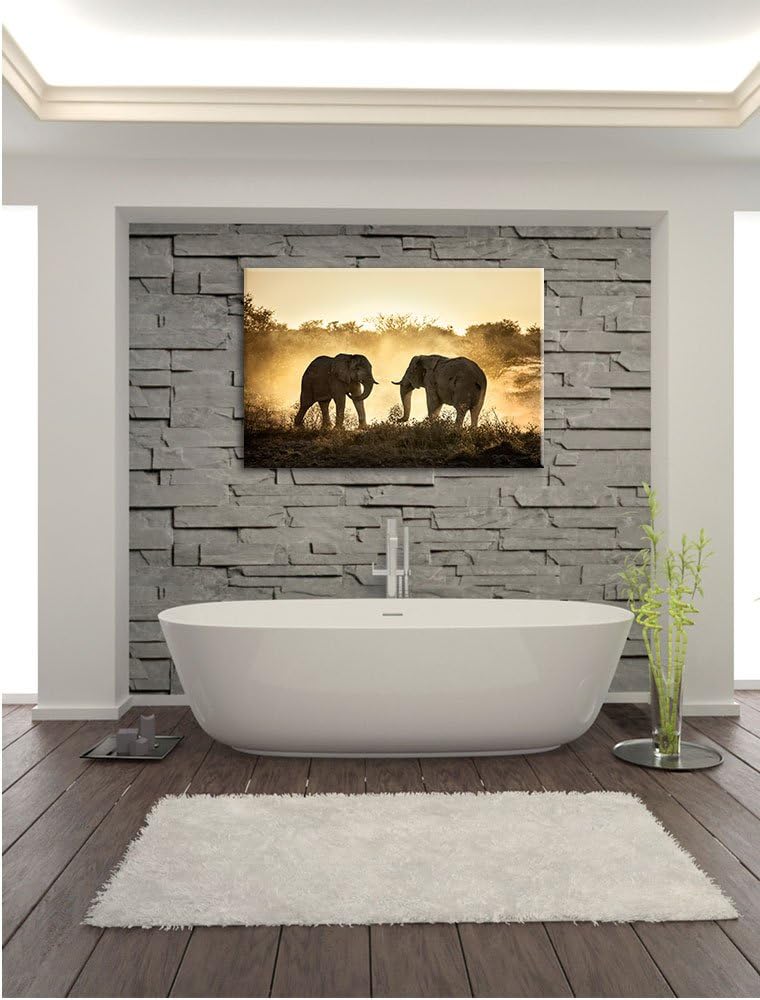 kämpfende Elefanten, Format: 100x70 auf Leinwand, XXL riesige Bilder fertig gerahmt mit Keilrahmen,
