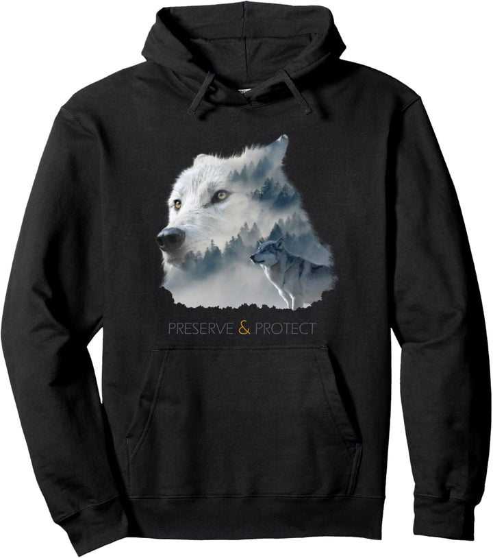 Wolf Preserve & Protect Umwelt Tierschutz Surreale Kunst Pullover Hoodie