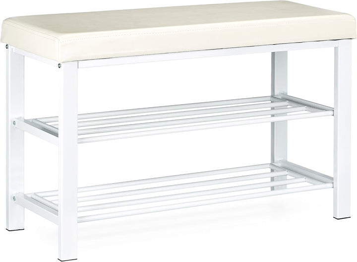 Relaxdays Schuhbank, offen, für 6-8 Paar Schuhe, Schuhregal zum Sitzen, Polsterung aus Kunstleder, H