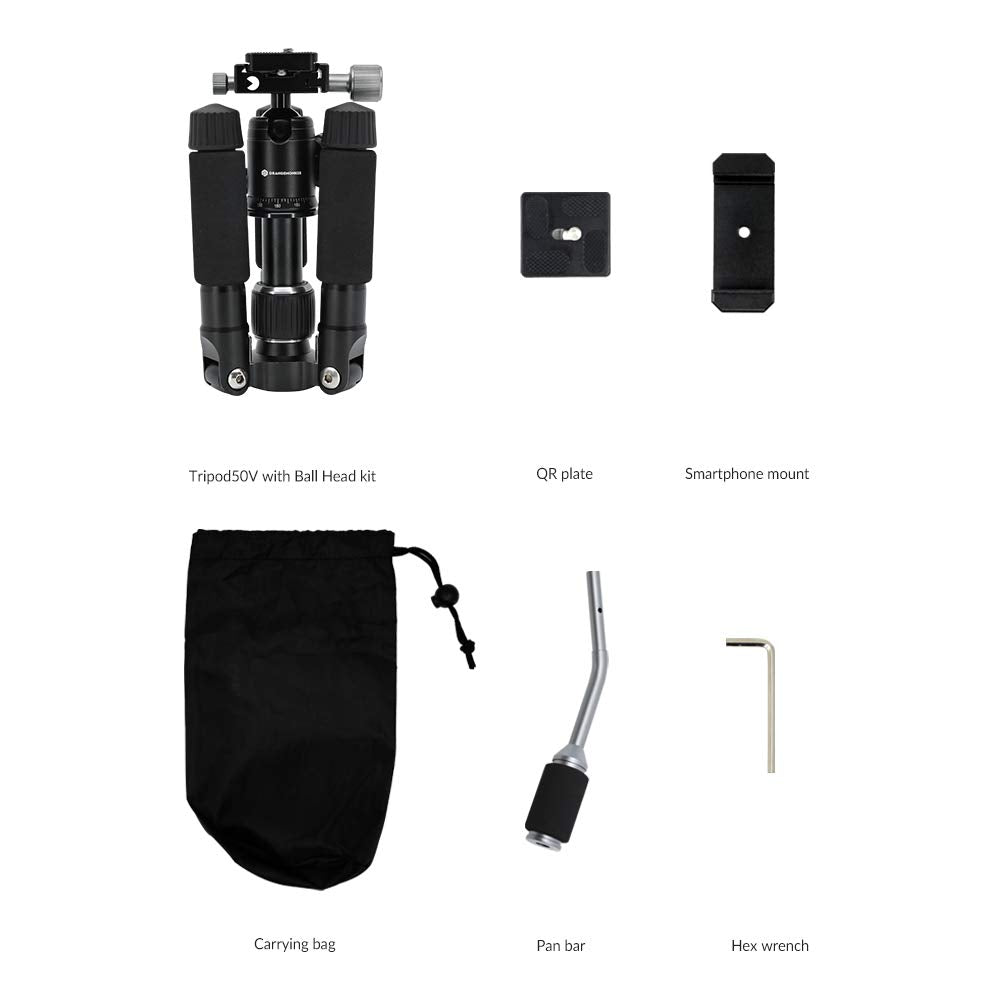 Stativ 50 V (Schwenkstange, Smartphone-Halterung im Lieferumfang enthalten), 50,8 cm (20 Zoll), leic