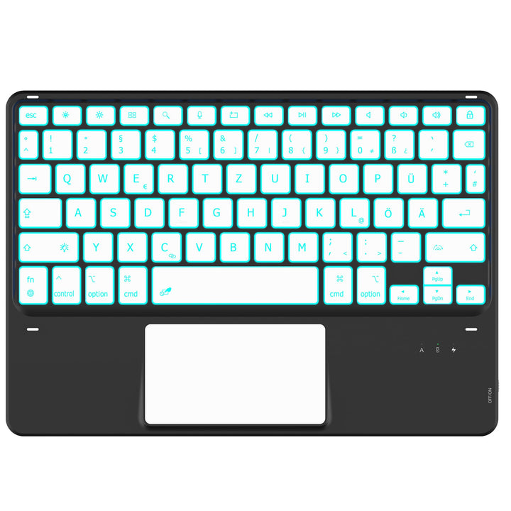CACOE Bluetooth Tastatur mit Touchpad, Kabellose mit 7 Farben Beleuchtete | QWERTZ Tastatur Kompatib