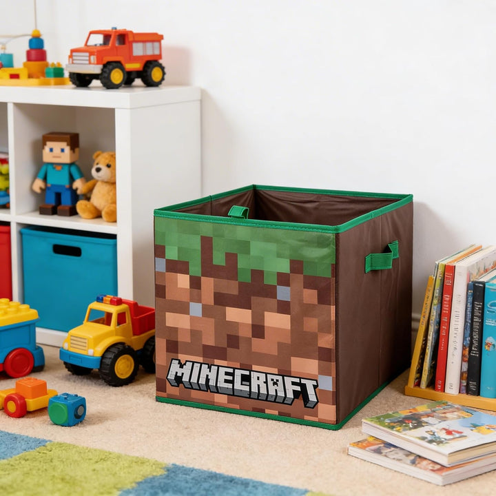HOX Kids Faltbare Aufbewahrungsbox Stoff Spielzeug Aufbewahrungswürfel mit Griffen - Minecraft