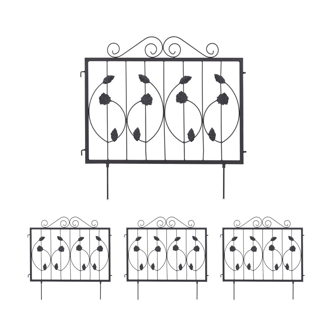 Relaxdays Beetzaun, je HxB: 60 x 60 cm, Metall, Garten Beeteinfassung zum Stecken, 4 dekorative Zaun