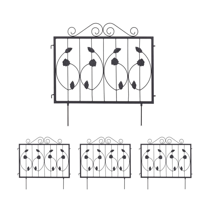 Relaxdays Beetzaun, je HxB: 60 x 60 cm, Metall, Garten Beeteinfassung zum Stecken, 4 dekorative Zaun