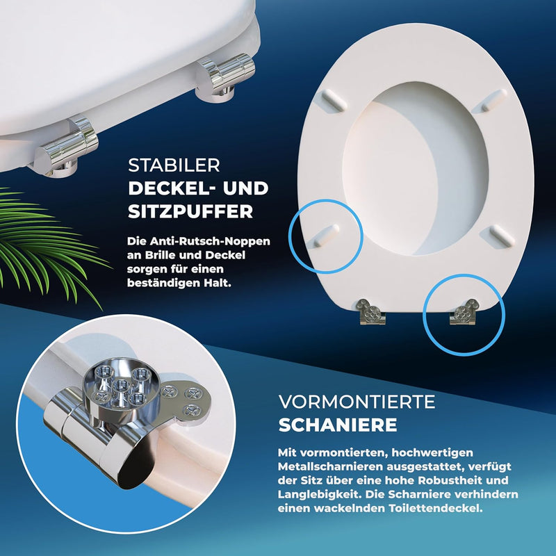 CASARIA® WC Sitz Doppelte Absenkautomatik MDF Holzkern hygienisch Rostfreie Scharniere 175kg Bad Toi