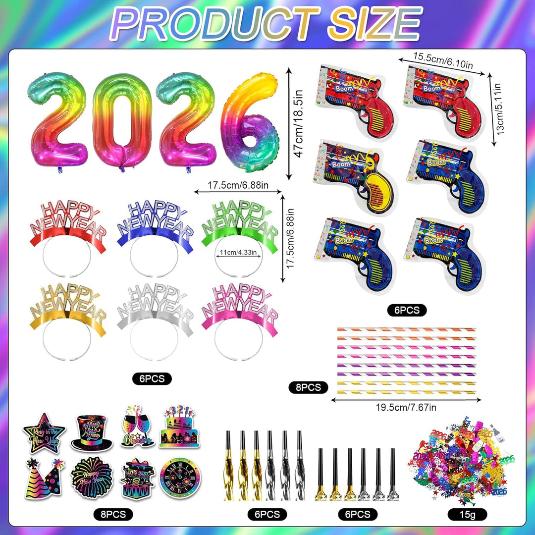 2025 Silvester Foto Requisiten 34 Stück, Silvester Deko 2025, 2025 Silvester Haarreif, Konfetti Silv