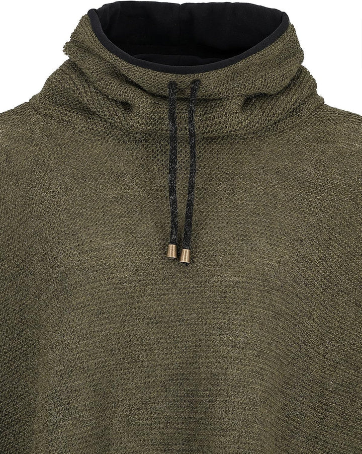 kidka Damen Mädchen Strick-Poncho Umhang Cape mit Kragen - moosgrün Einheitsgrösse Grosse Grössen Mo