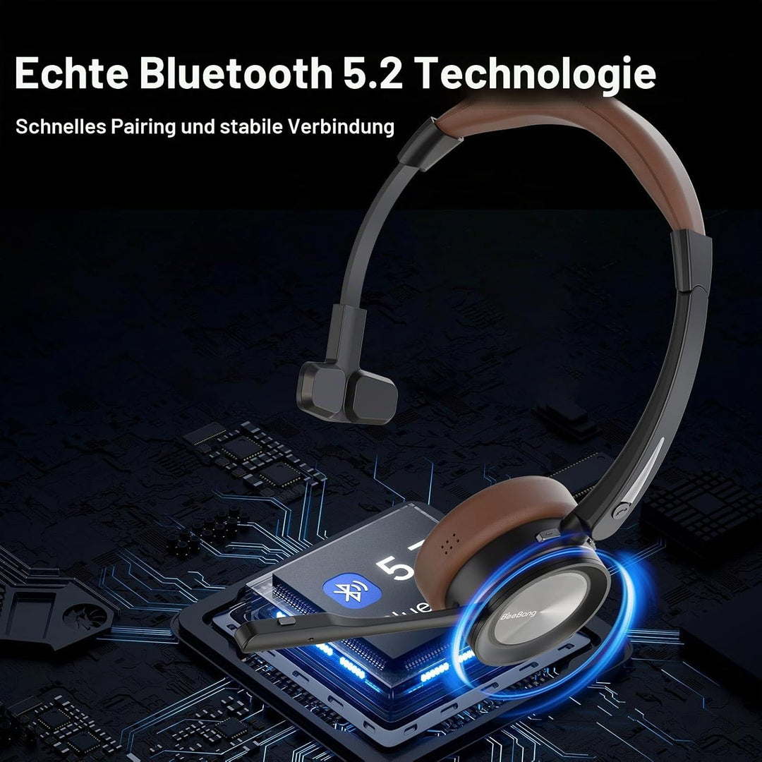 Bluetooth Headset, Mono Wireless Headset mit Mikrofon und Rauschunterdrückung &amp; USB-Dongle, Kabellos