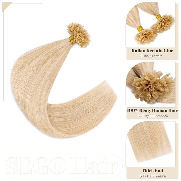 SEGO Extensions I Tip Echthaar Haarverlängerung Keratin Bondings Human Hair 100 Strähnen Dutt 50 cm