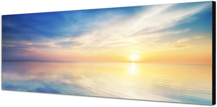 Paul Sinus Art Panoramabild auf Leinwand und Keilrahmen 150x50cm Meer Horizont Himmel Wolken Sonne