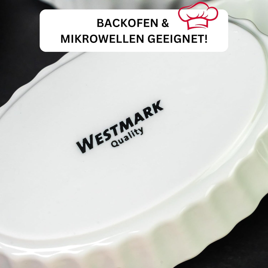 Westmark 8 Servierschälchen für Crème Brulée – Ovale Porzellanschälchen zum Servieren von Desserts,