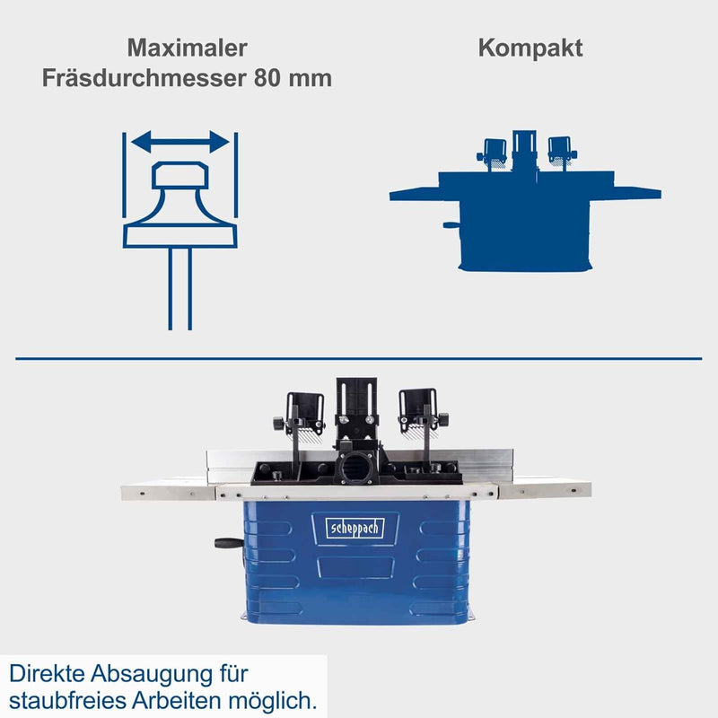 Scheppach Fräsmaschine HF60 Tischfräsmaschine | 230V 1500W | Spannzangen 6/8/12mm | Spindelhöhe max.