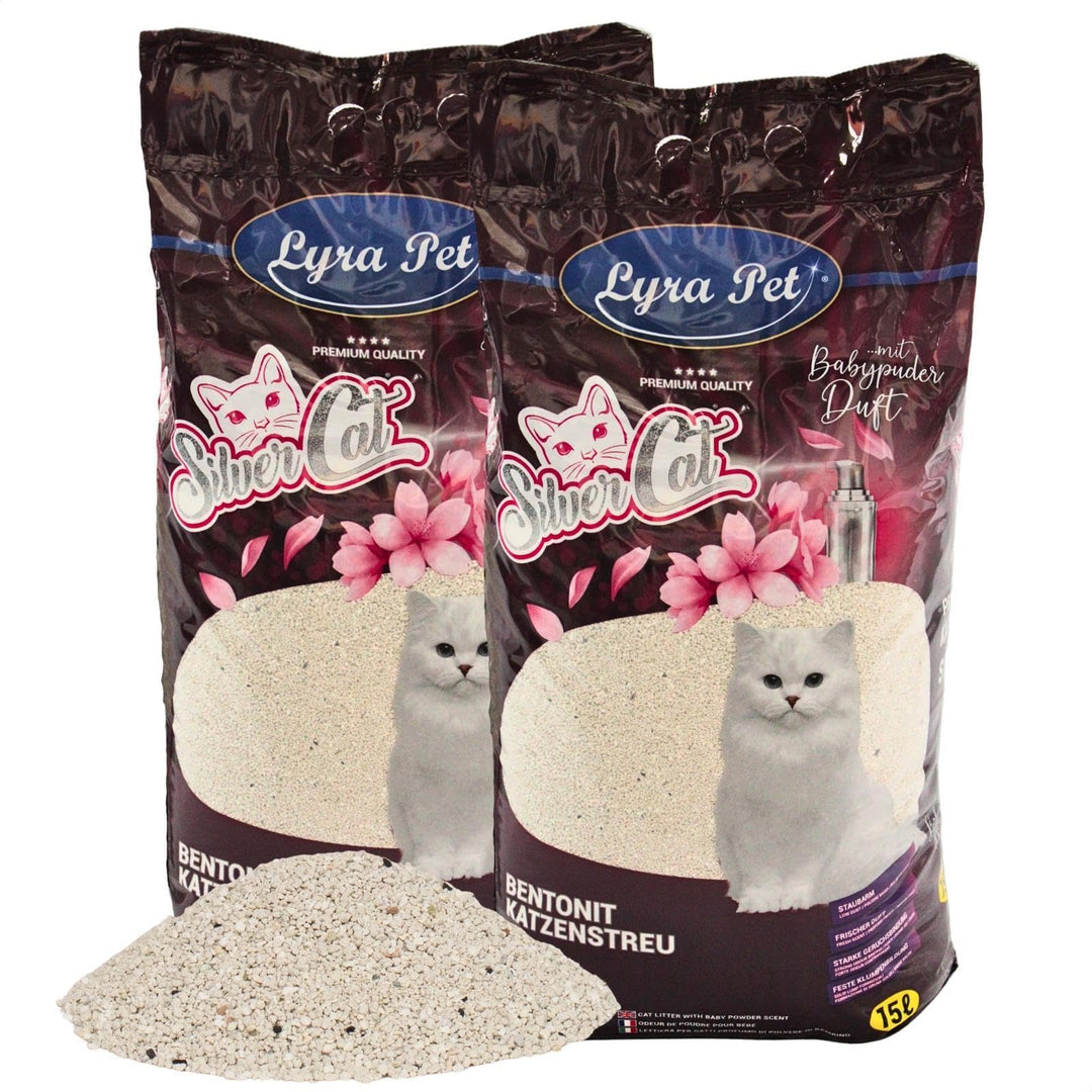 Lyra Pet® | 30 Liter Silver Cat Katzenstreu mit Aktivkohle | Duftet nach Babypuder | Feuchtigkeit Wi