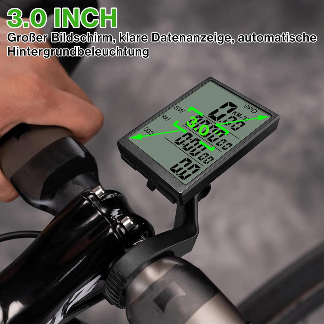 Fahrradcomputer Kabellos 31 Funktionen Fahrrad Tacho, 3 Zoll grossem Bildschirm wasserdichte Fahrrad