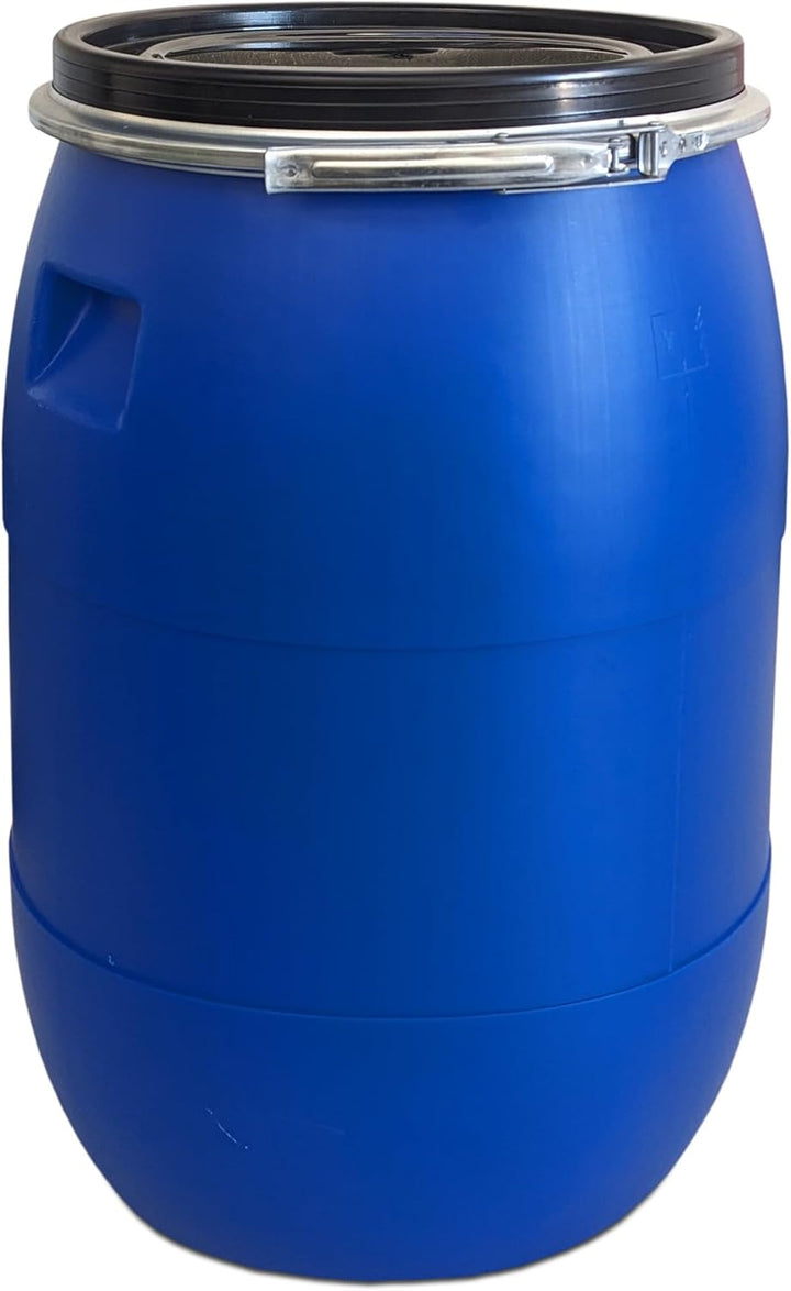 plasteo® 85 Liter Weithalsfass mit Deckel und Spannring, Lebensmittelecht BPA-Frei, Futtertonne Kuns