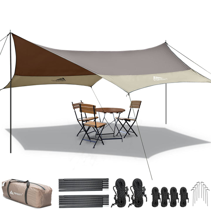 Forceatt Zeltplane, 3,7 * 4,3 m Tarp Ultraleicht mit 6 Umreifungspunkten, Anti-UV & wasserdicht Tarp