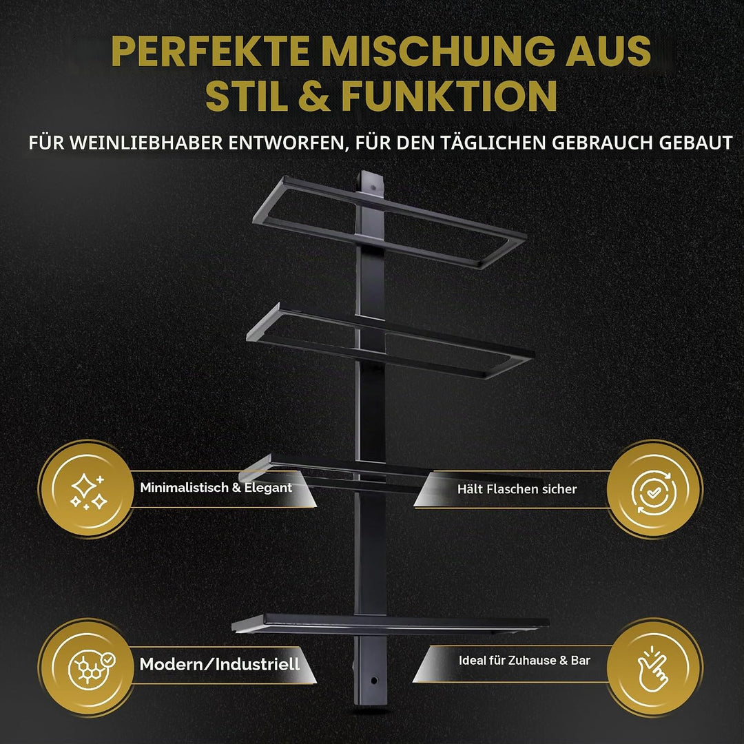 Wand-Weinregal für 4 Flaschen – Hängendes Weinregal aus Hochwertigem Stahl – Matt Schwarz – Industri