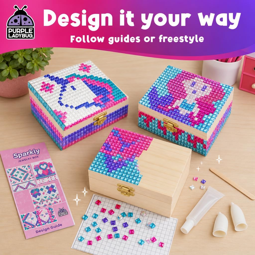 PURPLE LADYBUG Schmuckkästchen Mosaik Bastelset - Geschenk für Kinder ab 6 Jahre, Geschenk für Mädch