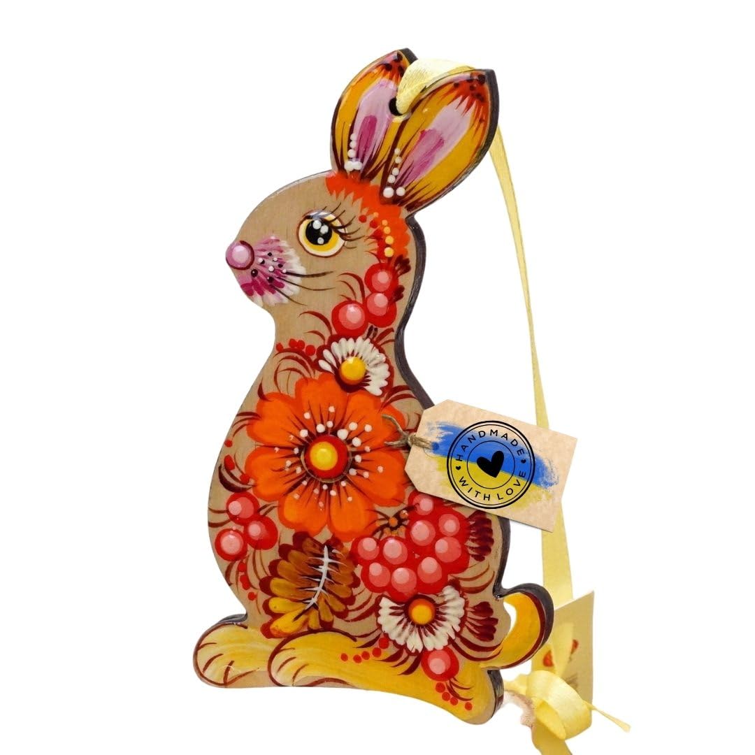 Schöner Osterhase Deko für den Osterstrauss aus Holz Handbemalt - Hasen Osterdekoration zum Aufhänge