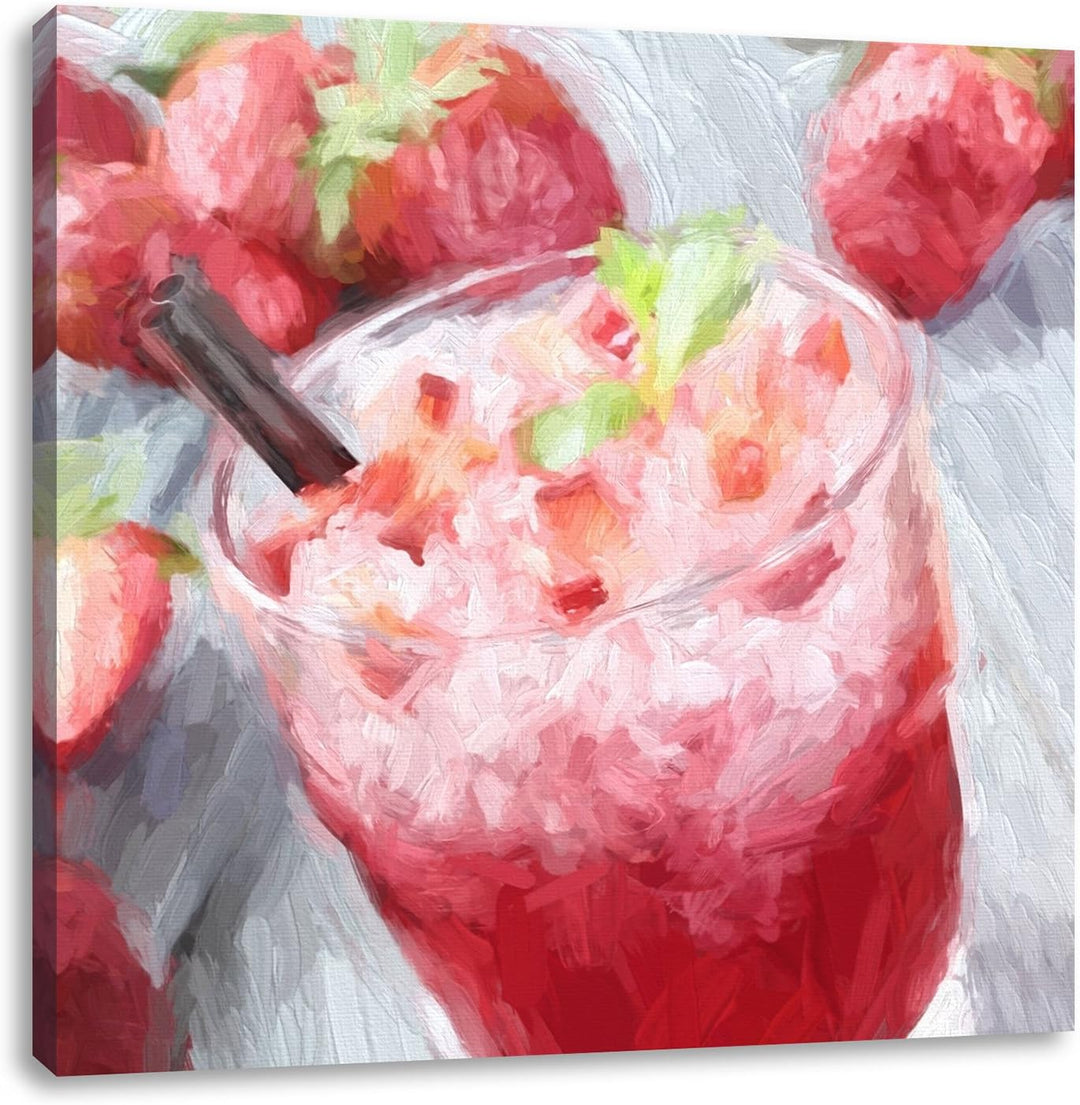 Pixxprint Erdbeercocktail als Leinwandbild Quadratisch/Grösse: 70x70 / Wandbild/Kunstdruck/fertig be