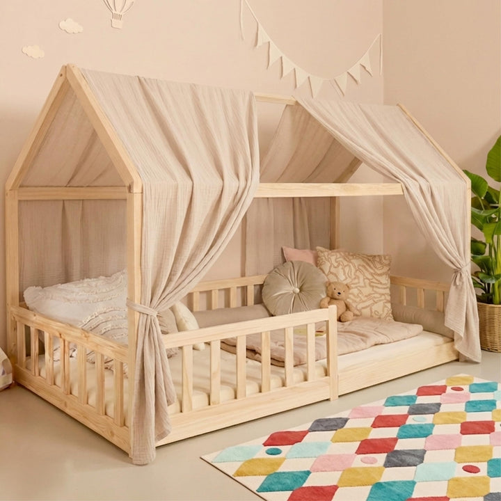 Hausbett Himmel – Aus weichem Musselin in 9 Farben – 100% Bio-Baumwolle – Traumhafte Hausbett Deko &amp;