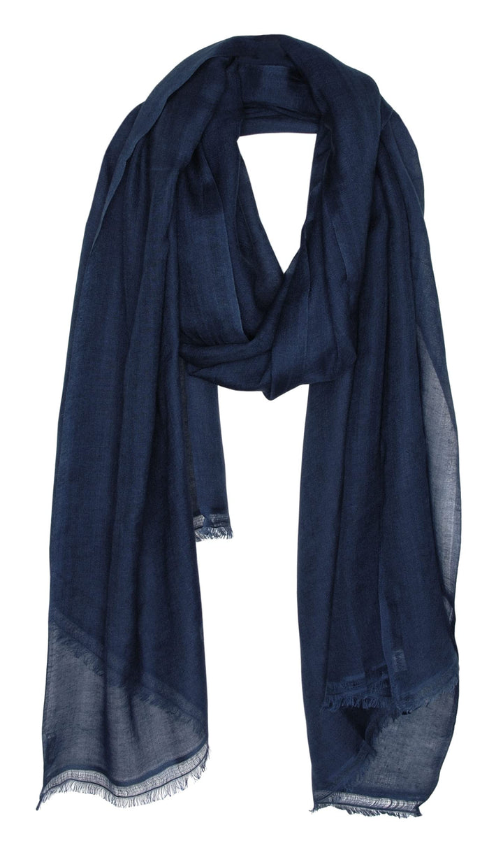 Bovari Pashmina Kaschmir Schal Damen - 70% Kaschmir 30% Seide - extra leicht - 200 x 70 cm Blau (Dun