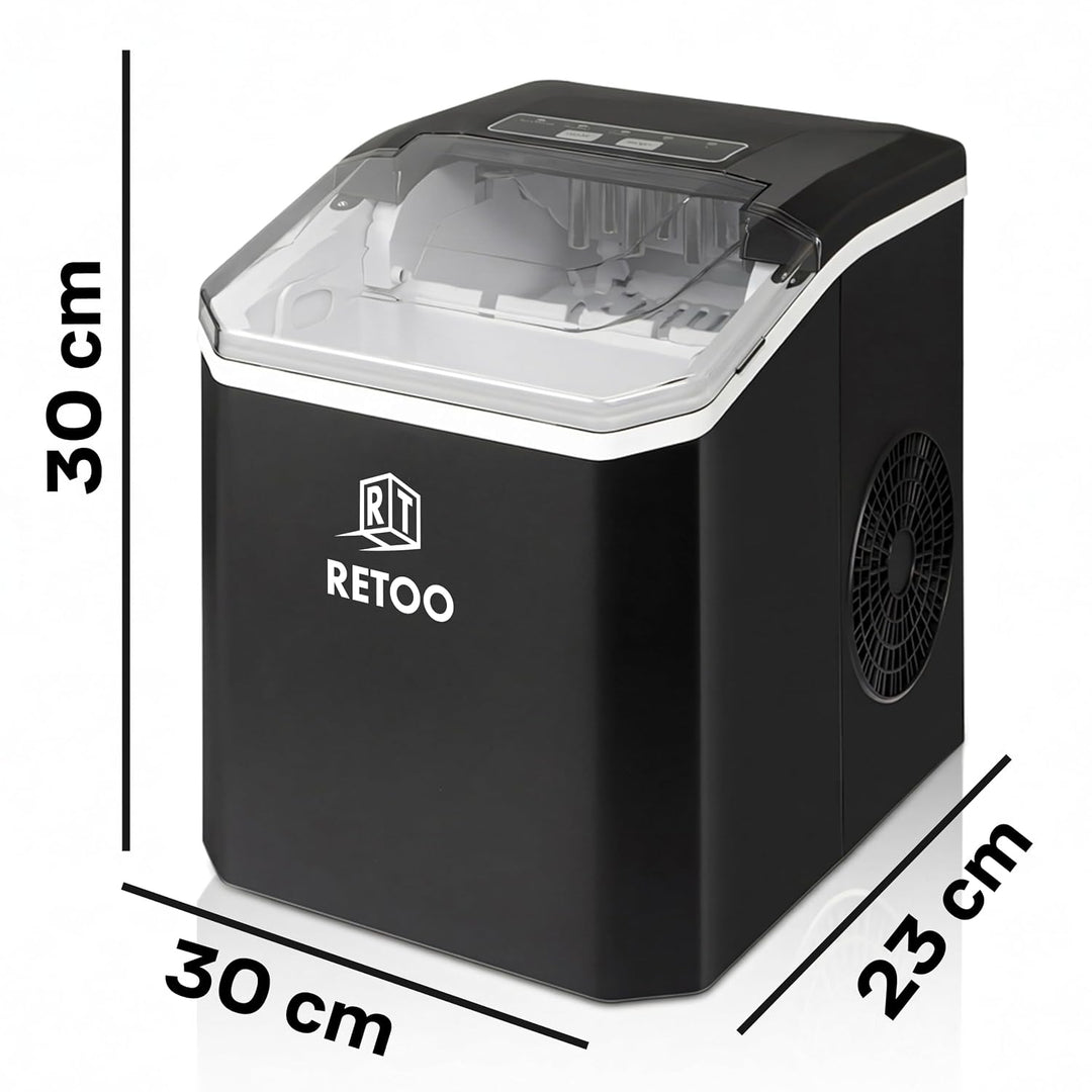 Retoo Eiswürfelmaschine 12 kg/24h, 9 Eiswürfel/6–12 Min | Selbstreinigung, 1,5 l , 2 Eisgrössen, Dis