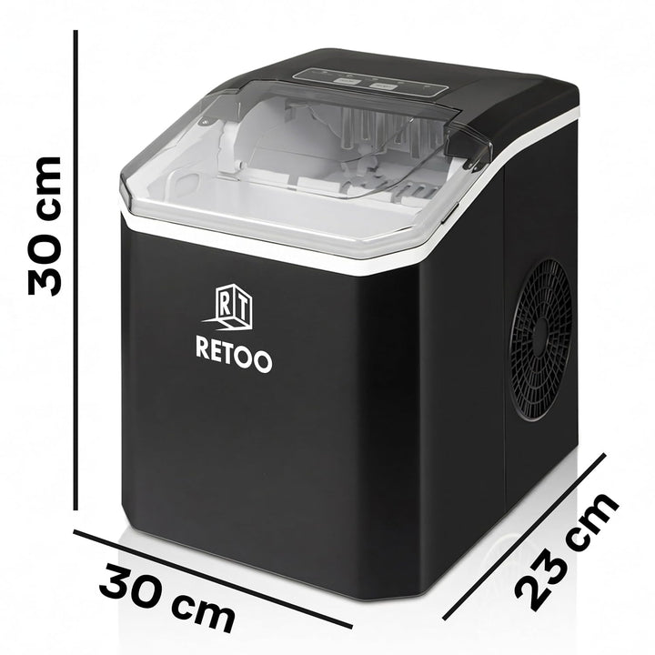 Retoo Eiswürfelmaschine 12 kg/24h, 9 Eiswürfel/6–12 Min | Selbstreinigung, 1,5 l , 2 Eisgrössen, Dis