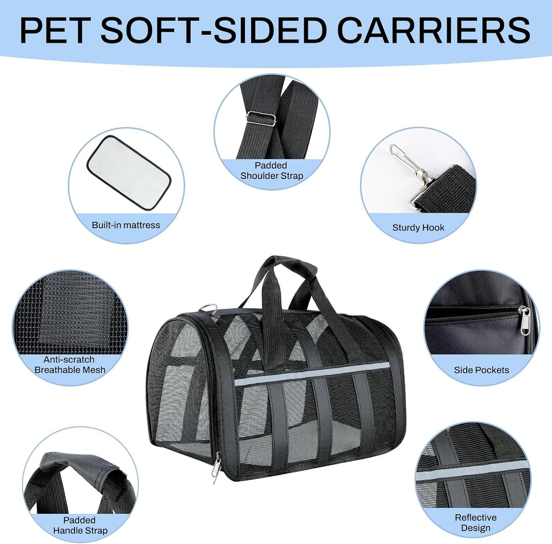 Flugtauglicher Haustierträger,atmungsaktives Mesh-Hund-Katzen-Reisetasche mit Reflektoren,tragbare H