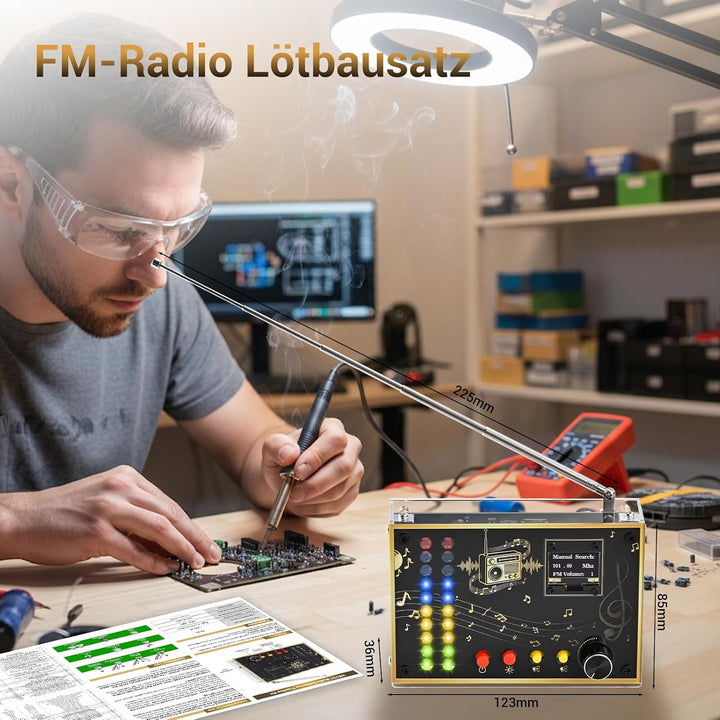 DIY FM Radio Lötbausatz, Elektronik Bausatz zum Löten mit OLED Display, LED Spektrum Anzeige, UKW 88