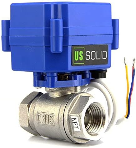 U.S. Solid Motorisierter Kugelhahn 3/4 Zoll, Edelstahl-Kugelhahn mit Vollanschluss, 9-24 V AC/DC und