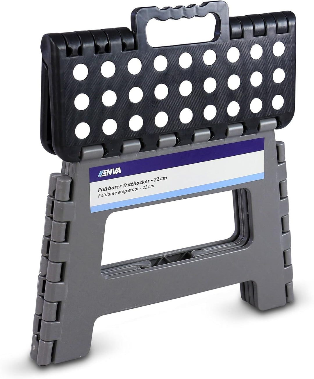 ENVA Faltbarer Tritthocker 22 cm Klapphocker mit Anti-Rutsch-Auflage Kleiner Hocker für Haushalt & C